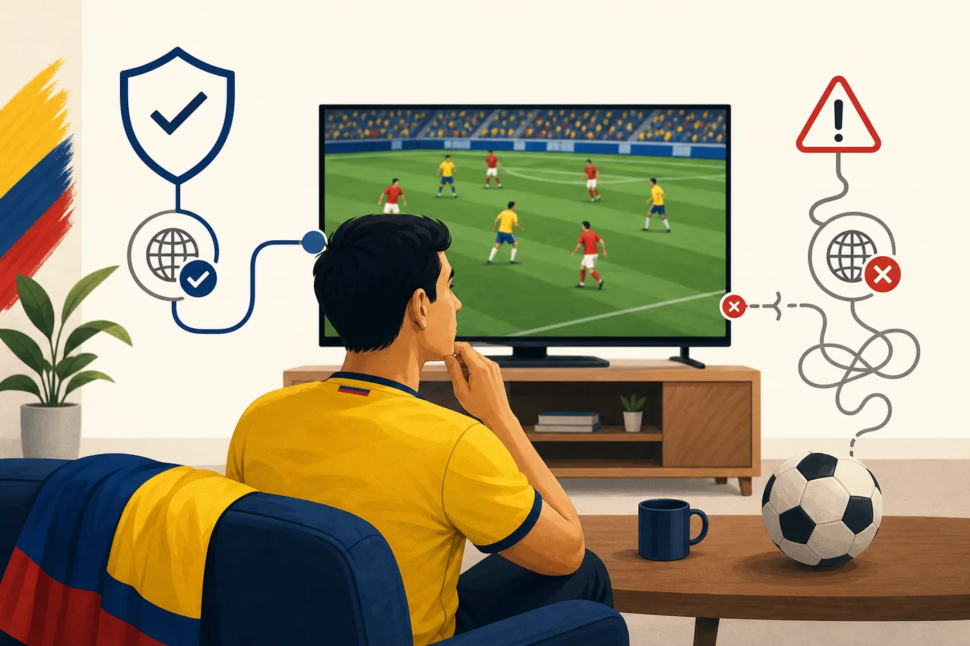 Ilustración editorial sobre verificar una señal de fútbol antes de verla