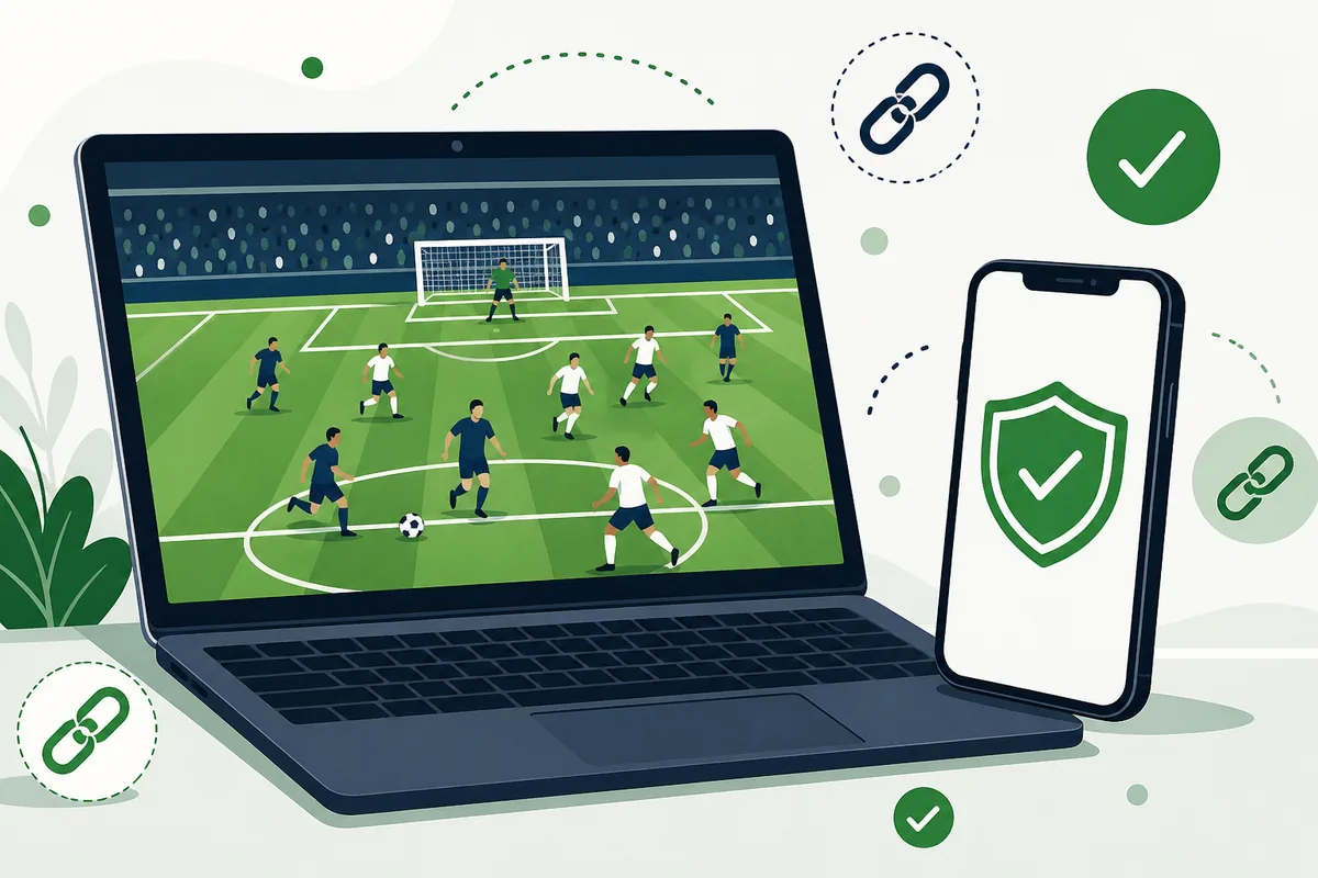 Ilustracion editorial sobre revisar Futbol Libre online antes de abrir enlaces