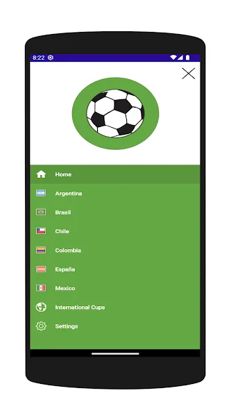 Menu de ligas reales de FutbolLibre App